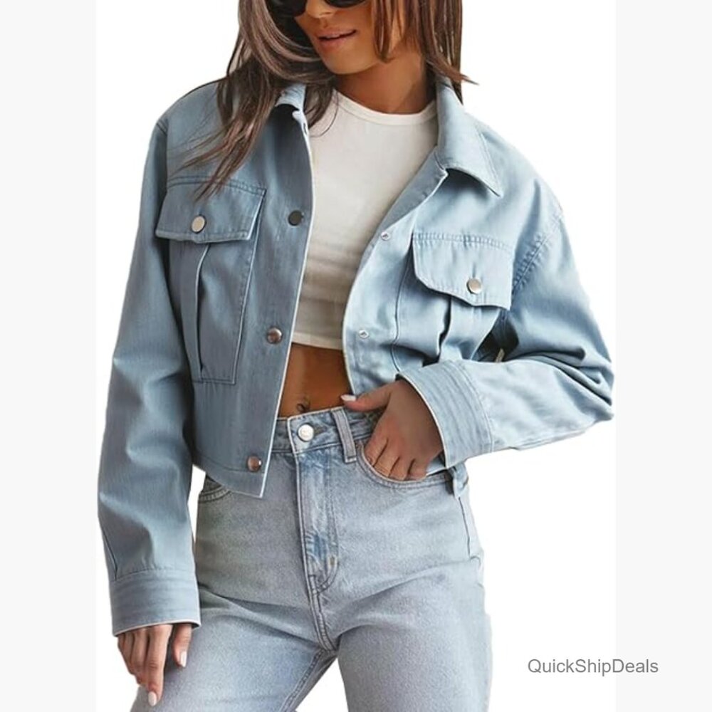 Cropped Utility Shacket Casual Jacket Cotton Blen… - image 1